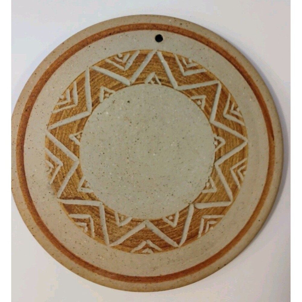 Vintage Studio Pottery Trivet Signed Natiun Southwestern Ceramic Wall Plaque 5"